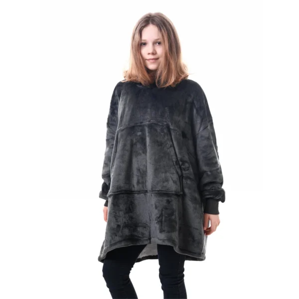 Sweat Plaid Enfant Gris - Pull Plaid Polaire à Capuche