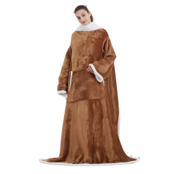 Plaid Cocooning Géant Marron - Couverture Douillette Avec Doublure Polaire