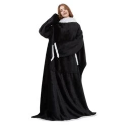 Plaid Cocooning Géant Noir - Couverture Douillette Avec Doublure Polaire