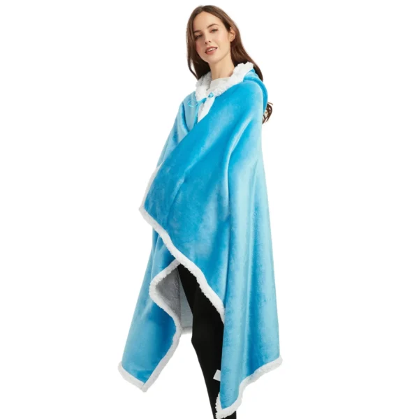 Poncho Polaire Femme Bleu Azur à Capuche -Monin Sirop Store ponchoplaidbleuazurTheOversizedHoodie