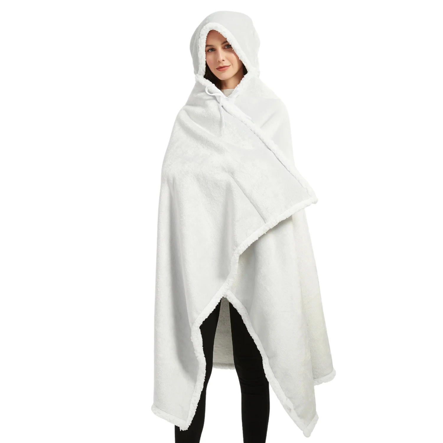 Poncho Polaire Femme Blanc à Capuche 6 Poncho Polaire Femme Blanc à Capuche - Image 4