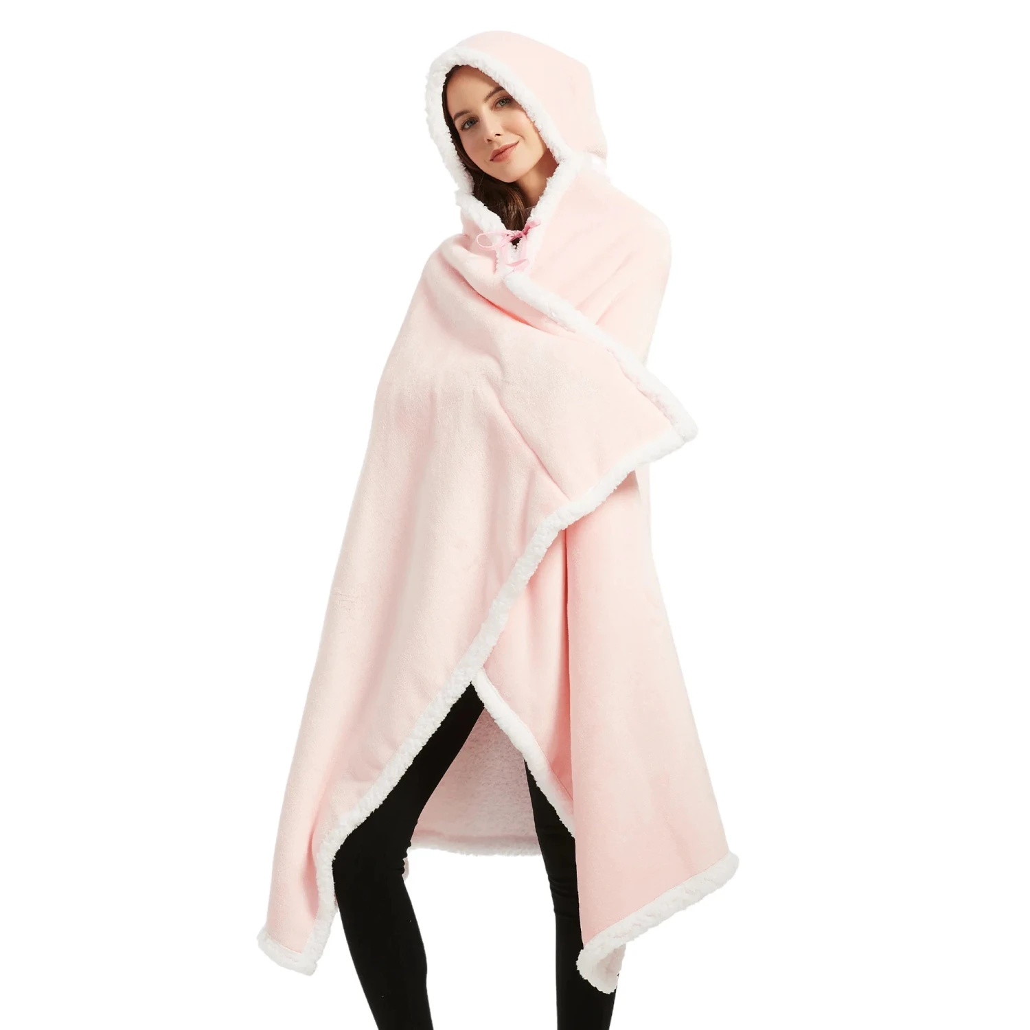 Poncho Polaire Femme Rose Pastel à Capuche 5 Poncho Polaire Femme Rose Pastel à Capuche - Image 3