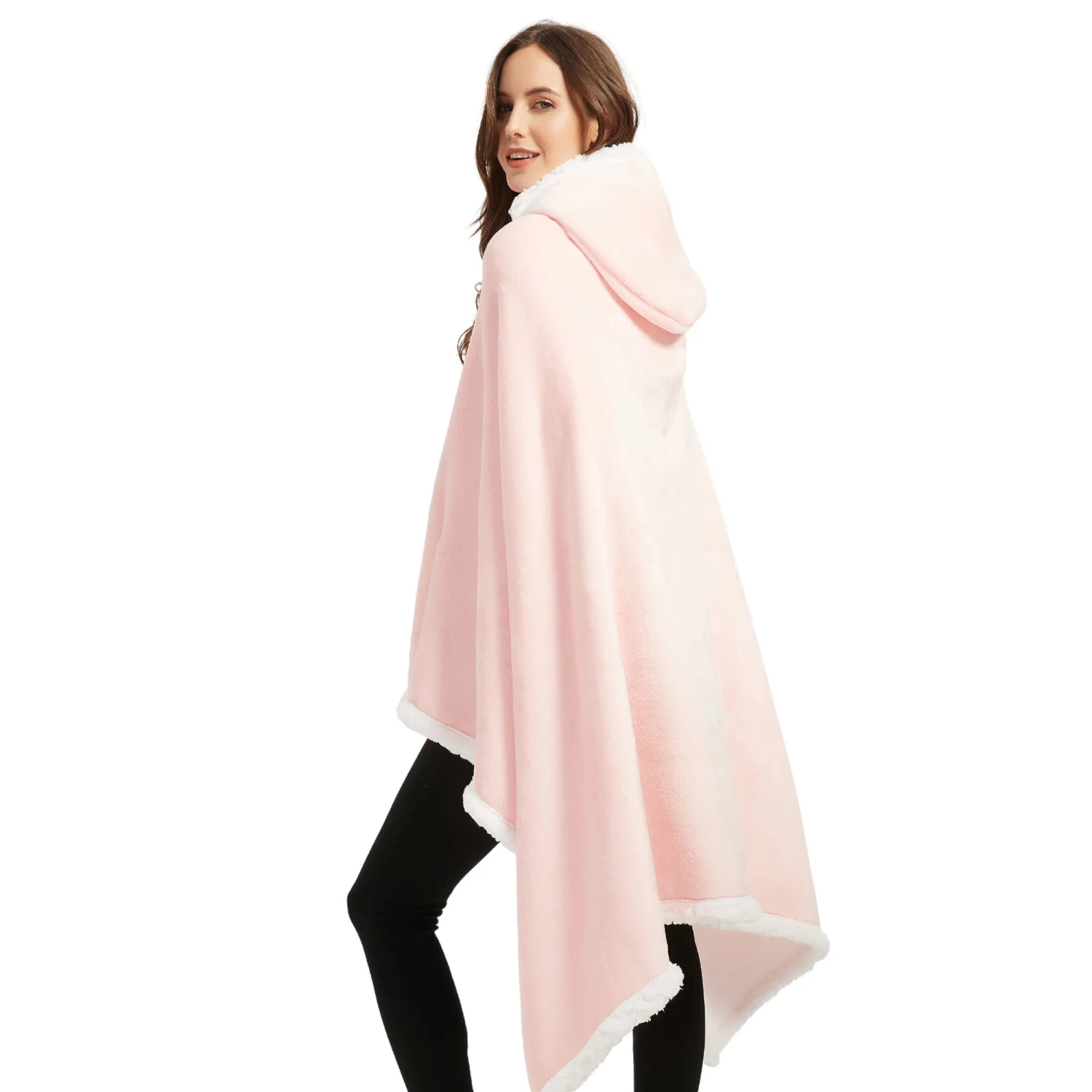 Poncho Polaire Femme Rose Pastel à Capuche 7 Poncho Polaire Femme Rose Pastel à Capuche - Image 5