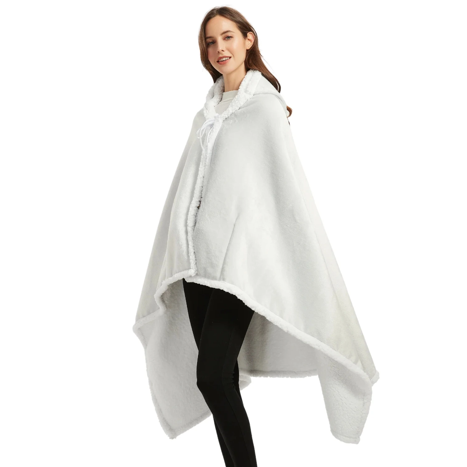 Poncho Polaire Femme Blanc à Capuche 4 Poncho Polaire Femme Blanc à Capuche - Image 2