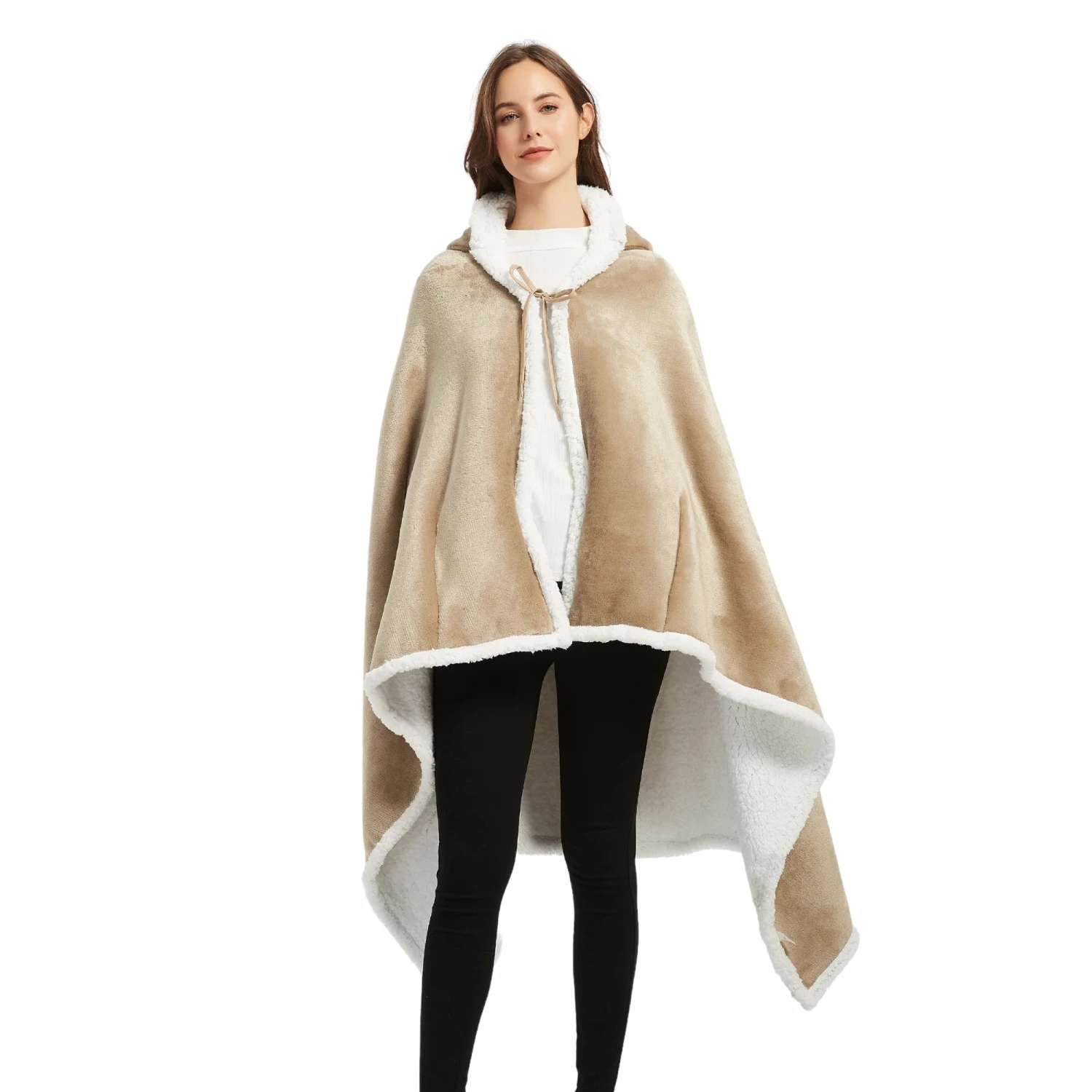 Poncho Polaire Femme Beige à Capuche 3 Poncho Polaire Femme Beige à Capuche