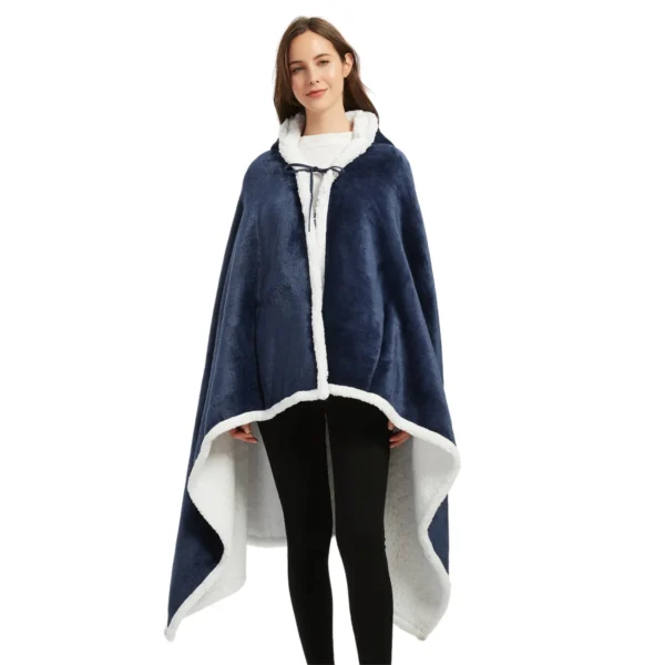 Poncho Polaire Femme Bleu Marine Ă Capuche