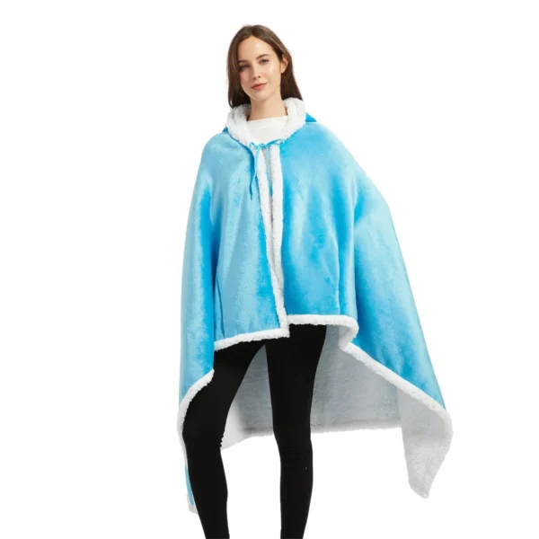 Poncho Polaire Femme Bleu Azur Ă Capuche