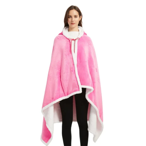 Poncho Polaire Femme Fuchsia Ă Capuche