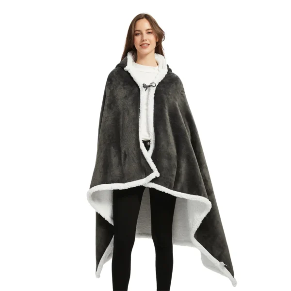 Poncho Polaire Femme Gris à Capuche