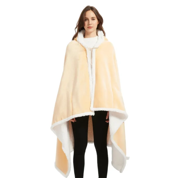Poncho Polaire Femme Jaune à Capuche