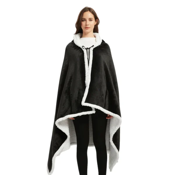 Poncho Polaire Femme Noir à Capuche