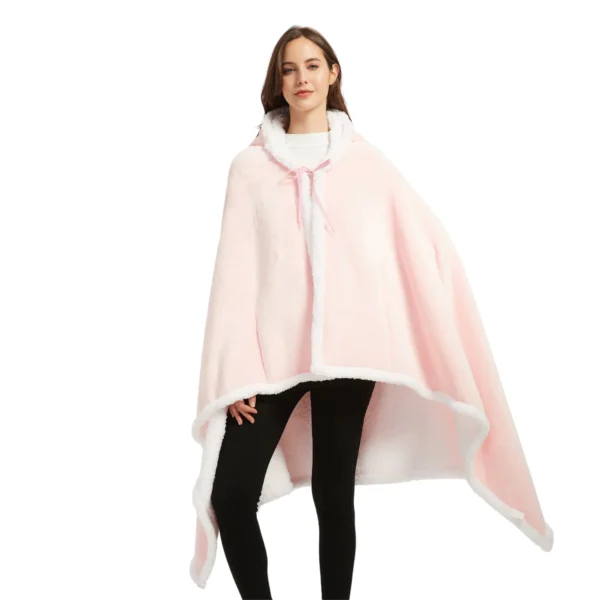 Poncho Polaire Femme Rose Pastel à Capuche