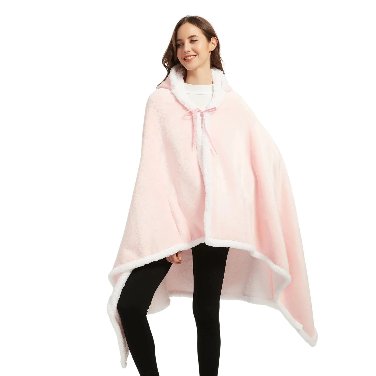 Poncho Polaire Femme Rose Pastel à Capuche 4 Poncho Polaire Femme Rose Pastel à Capuche - Image 2