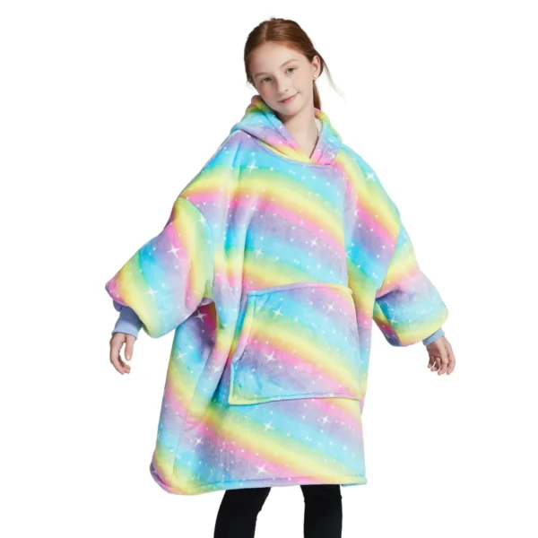 Sweat Plaid Enfant Arc-en-Ciel Étoilé - Pull Plaid Polaire à Capuche