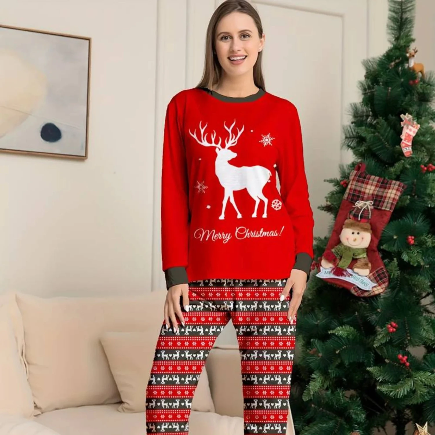Pyjama De Noël Pour Femme "Renne Blanc" 6 Pyjama De Noël Pour Femme "Renne Blanc" - Image 4