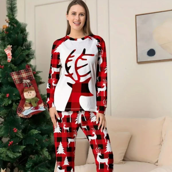 Pyjama De Noël Pour Femme "Renne Bicolore" -Monin Sirop Store pyjamadenoelfemmemancheslonguesRenneRougeNoir