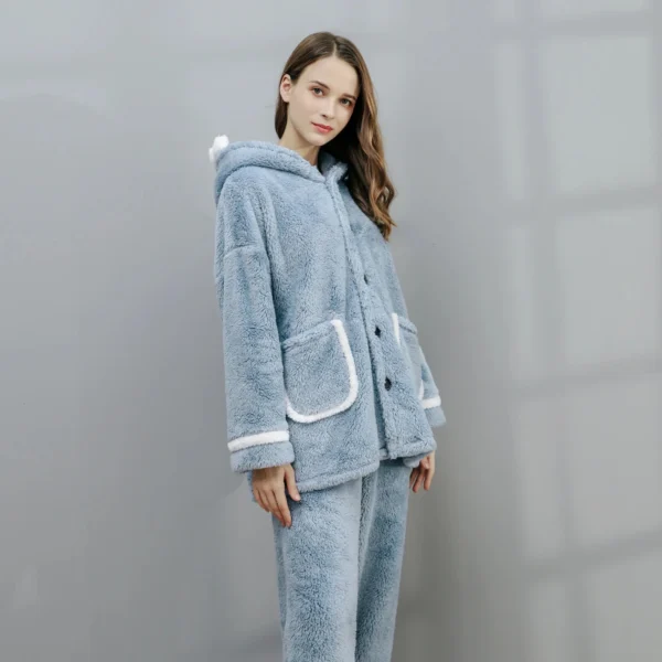 Pyjama Pilou Pilou Femme Bleu Clair - Molleton Doux Et Doublure Polaire Intérieure