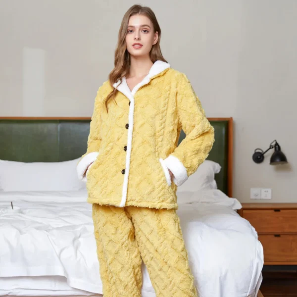 Pyjama Pilou Pilou Femme Jaune - Molleton Doux Et Doublure Polaire Intérieure