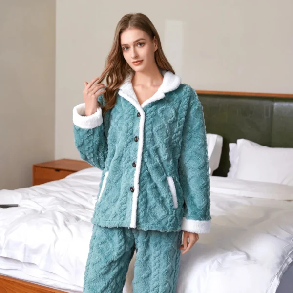 Pyjama Pilou Pilou Femme Turquoise - Molleton Doux Et Doublure Polaire Intérieure