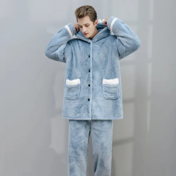Pyjama Pilou Pilou Homme Bleu - Molleton Doux Et Doublure Polaire Intérieure